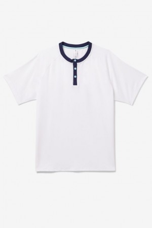 Camisa Polo Fila Cross Court Short Sleeve Henley Hombre Blancas Azul Marino Azules | 120675VCR