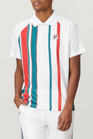 Camisa Polo Fila Legend Striped Printed Polo Hombre Wht/Paci/Cred | 385209WOL