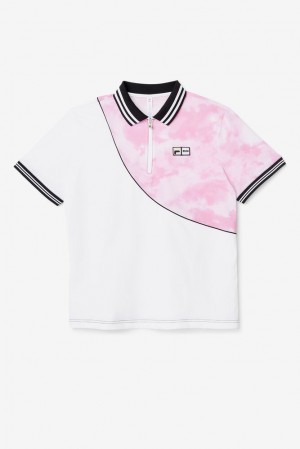 Camisa Polo Fila Msgm X Fila Printed Polo Hombre Rosas Blancas Negras | 402381RWN