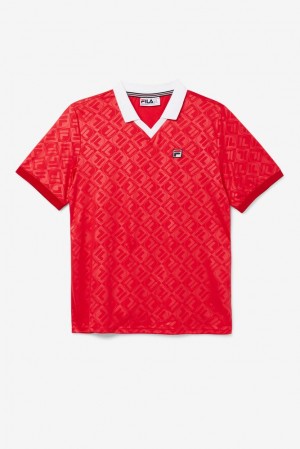 Camisa Polo Fila Paxton Johnny Collar Polo Hombre Rojas Blancas | 091586TFQ