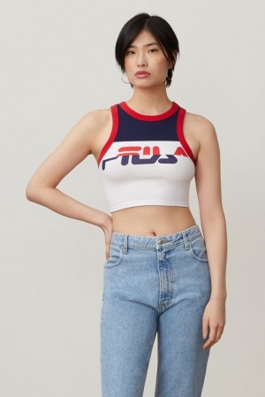 Camiseta Tirantes Fila Nellie Crop Racer Tank Mujer Peac/Cred/Wht | 485976ZCH