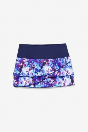 Falda Corta Fila Pickleball Tiered Printed Skort Mujer Azul Marino Azul Marino | 091623OPD