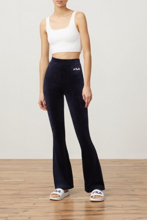 Pantalon Fila Tonia High Waisted Flared Velour Pant Mujer Peac/Wht | 754320CGI