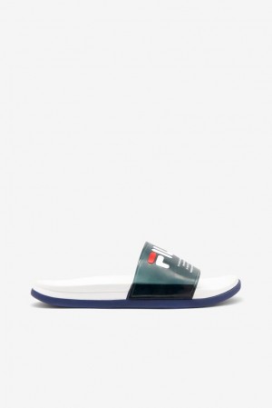 Sandalias Deslizantes Fila Drifter Luxe Clear Slide Sandals Mujer Azul Marino Blancas Azul Marino | 619724FSZ