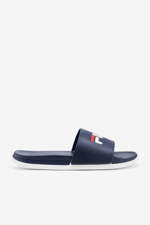 Sandalias Deslizantes Fila Drifter Luxe Slide Sandals Hombre Azul Marino Azul Marino Blancas | 149053EHG