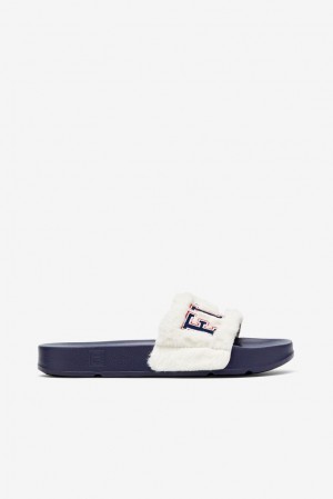 Sandalias Deslizantes Fila Furry Drifter Collegiate Slide Sandals Mujer Azul Marino Rojas | 603879VRG