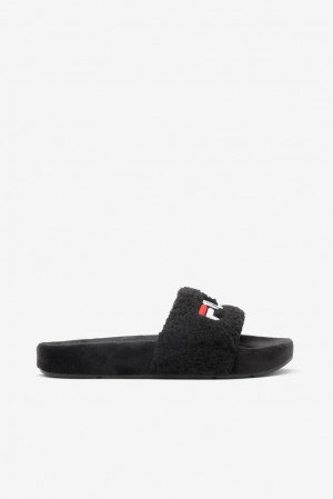 Sandalias Deslizantes Fila Fuzzy Drifter Slide Sandals Mujer Negras Rojas Blancas | 619243WIN