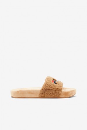 Sandalias Deslizantes Fila Fuzzy Drifter Slide Sandals Mujer Beige Azul Marino Rojas | 924570DXK