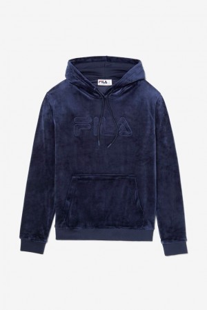 Sudadera con Capucha Fila Asher Velour Hoodie Hombre 410 Peacoat | 859427VZF