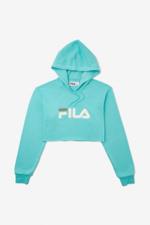 Sudadera con Capucha Fila Lalage Cropped Hoodie Mujer Azules Turquesa Blancas | 760435ZSV