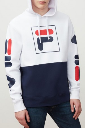 Sudadera con Capucha Fila Marzio Hoodie Hombre Blancas Azul Marino | 629587EZT