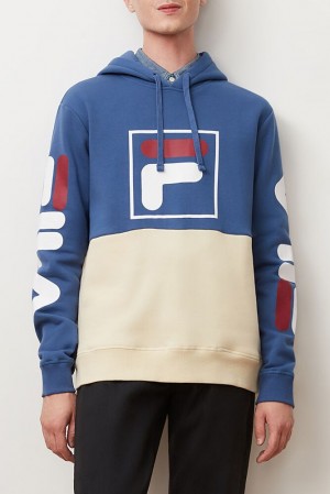 Sudadera con Capucha Fila Marzio Hoodie Hombre Azules Blancas | 698321IJM