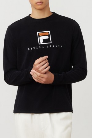 Sudadera con Capucha Fila Nicolo Long Sleeve Crew Hombre Blk/Wht/Cred | 754380KRH