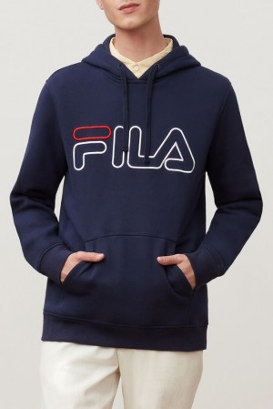 Sudadera con Capucha Fila Prati Hoodie Hombre Azul Marino Rojas Blancas | 164903QMJ