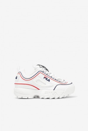 Tenis Fila Disruptor 2 Contrast Piping Sneakers Unisex Blancas Azul Marino Rojas | 805167RDP