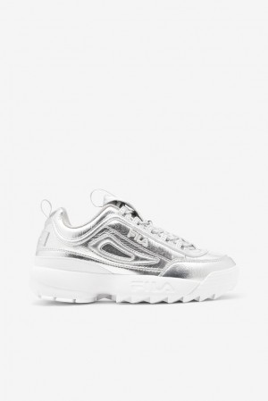 Tenis Fila Disruptor 2 Creased Metallic Sneakers Mujer Plateadas Plateadas Blancas | 916275QLC