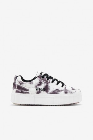 Tenis Fila Sandblast Low Dark Tie Dye Sneakers Mujer Negras Blancas | 379051VHK