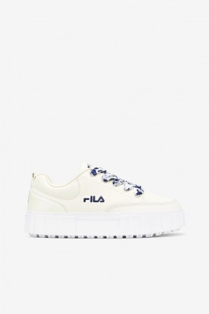 Tenis Fila Sandblast Low Satin Lace Sneakers Mujer Blancas Azul Marino Blancas | 067913JTX