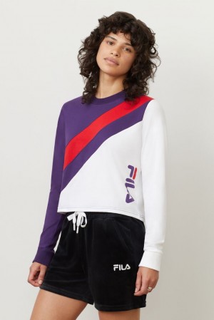 Tops Fila Ayeka Long Sleeve Crop Tee Mujer Cjwl/Wht/Cred | 876132ZRD