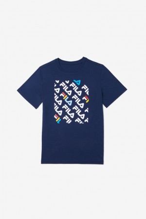 Tops Fila Camden Printed Tee Unisex Azul Marino | 098734IJF