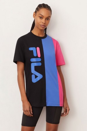 Tops Fila Cassa Tee Mujer Blk/Ampb/Mage | 143067ZKL