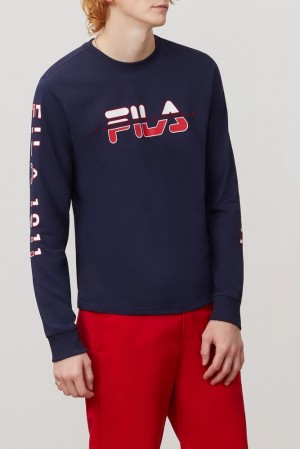 Tops Fila Christophe Long Sleeve Tee Hombre Peac/Cred/Wht | 903527LUT