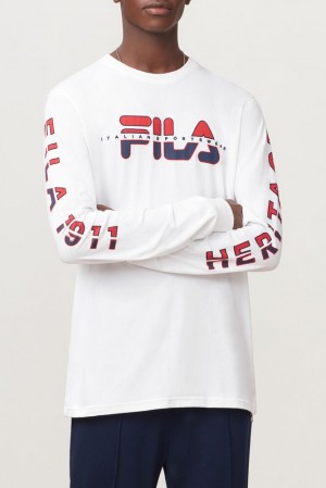 Tops Fila Christophe Long Sleeve Tee Hombre Wht/Peac/Cred | 085769JXH