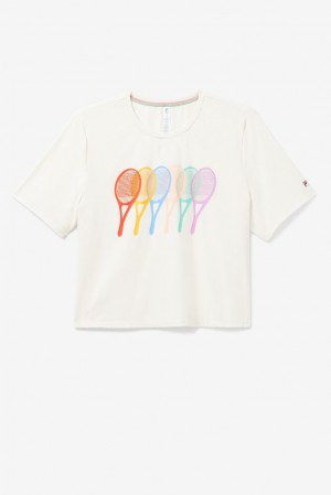 Tops Fila Cross Court Graphic Tee Mujer Blancas | 087364INR