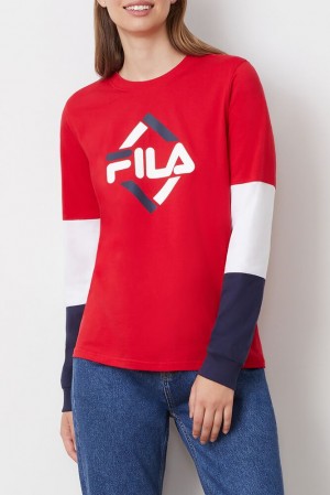 Tops Fila Edwina Longsleeve Tee Mujer Cred/Wht/Peac | 290876EGU