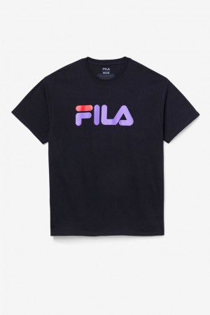 Tops Fila Fila Logo Tee Hombre Negras Moradas Rojas | 510248PQL