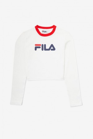 Tops Fila Jaya Long Sleeve Crop Tee Mujer Blancas Rojas | 487653PJY