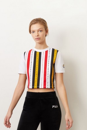 Tops Fila Juana Crop Tee Mujer Wht/Blk/Cred/Gf | 971546ZFA