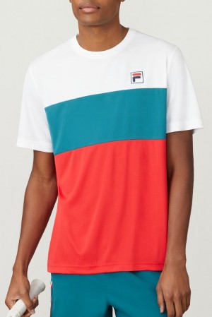 Tops Fila Legend Colorblocked Crew Hombre Wht/Cred/Paci | 367542WHG