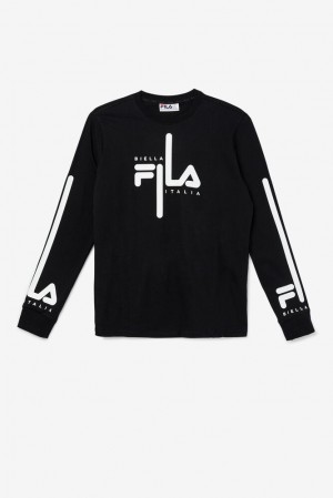 Tops Fila Martino Long Sleeve Tee Hombre Negras Blancas | 016539VHB