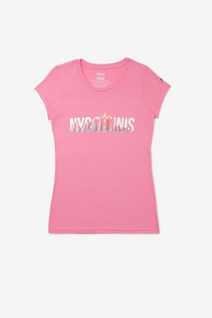 Tops Fila Nyc Tennis Shimmer Tee Mujer Rosas | 219653JTY