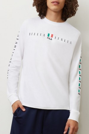 Tops Fila Petrelli Long Sleeve Tee Hombre Wht/Blk/Cred | 317865XYL