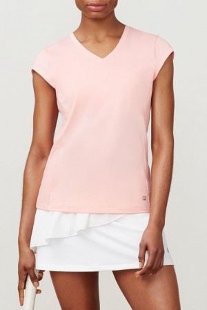 Tops Fila Ruffle V-neck Tee Mujer Ltpink | 831765QGH