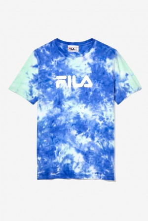 Tops Fila Tie Dye Fila Logo Tee Hombre Azules Verde Blancas | 275639SEB