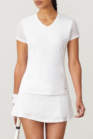 Tops Fila White Line Mesh Slv Top Mujer Blancas | 694052NXT