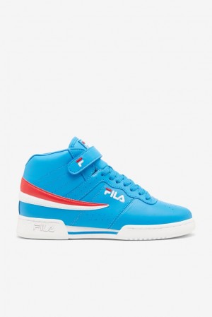 Zapatos Tenis Fila F-13 Mid Tennis Shoes Hombre Azules Rojas Blancas | 492075BFZ