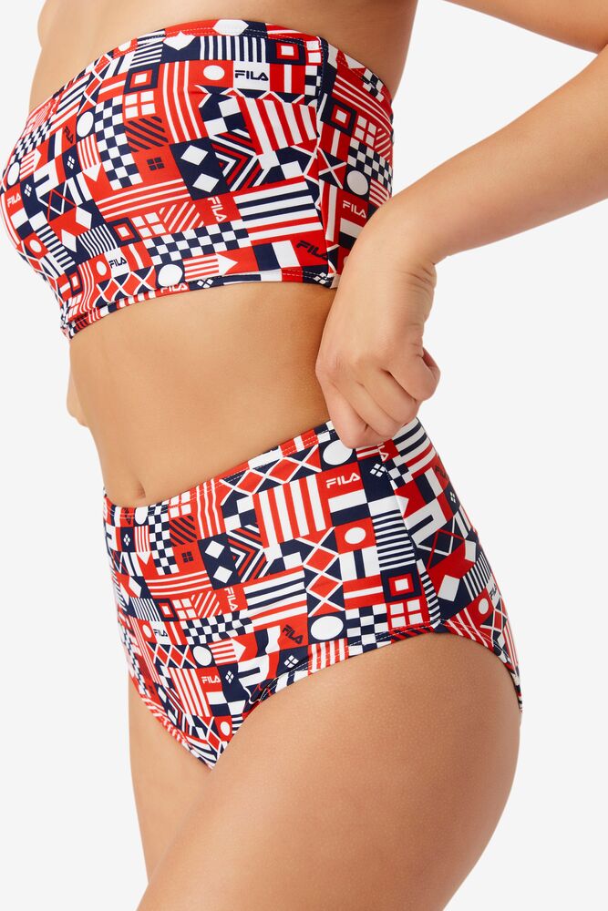 Body Fila Lu Two Piece Bikini Swimsuit Mujer Rojas Blancas | 512046YBK