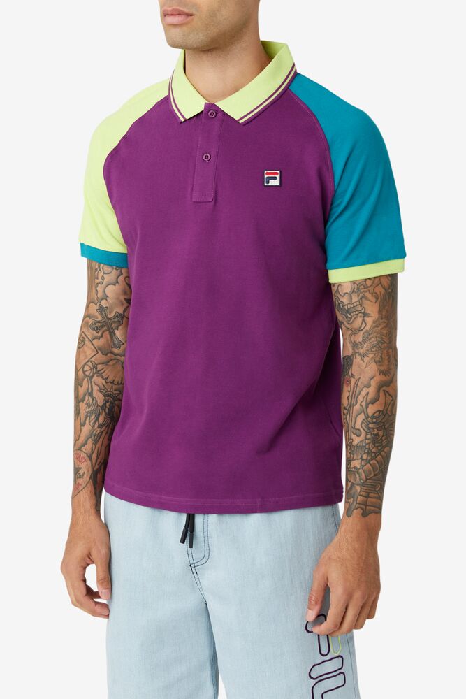 Camisa Polo Fila Apollo Polo Hombre 567 Grape / Biscayne Bay / Pale Lilac | 568301OUF