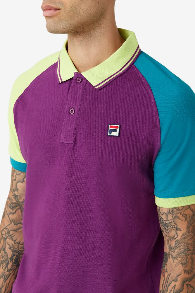 Camisa Polo Fila Apollo Polo Hombre 567 Grape / Biscayne Bay / Pale Lilac | 568301OUF