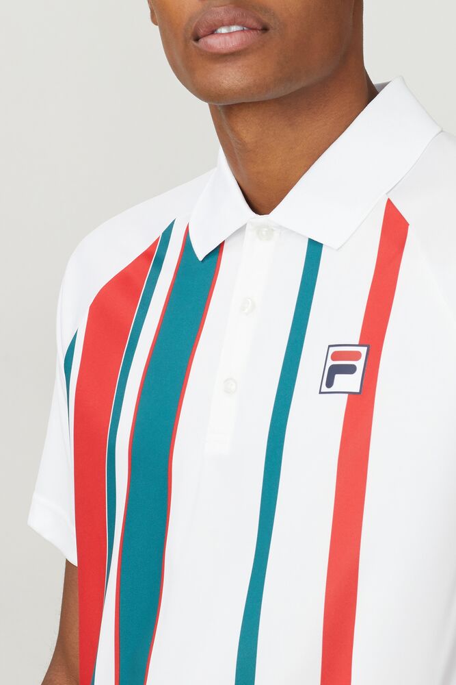 Camisa Polo Fila Legend Striped Printed Polo Hombre Wht/Paci/Cred | 385209WOL