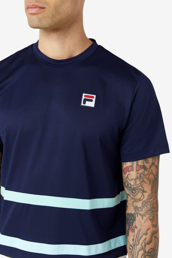 Camisa Polo Fila Legends Rally Crew Hombre Azul Marino Blancas | 203815NZK