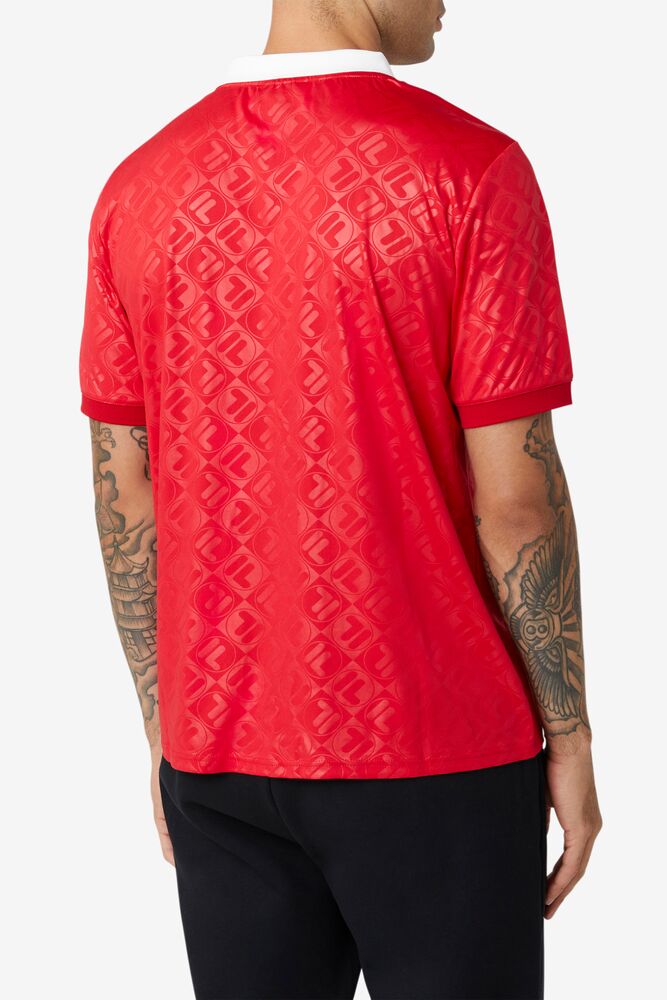 Camisa Polo Fila Paxton Johnny Collar Polo Hombre Rojas Blancas | 091586TFQ