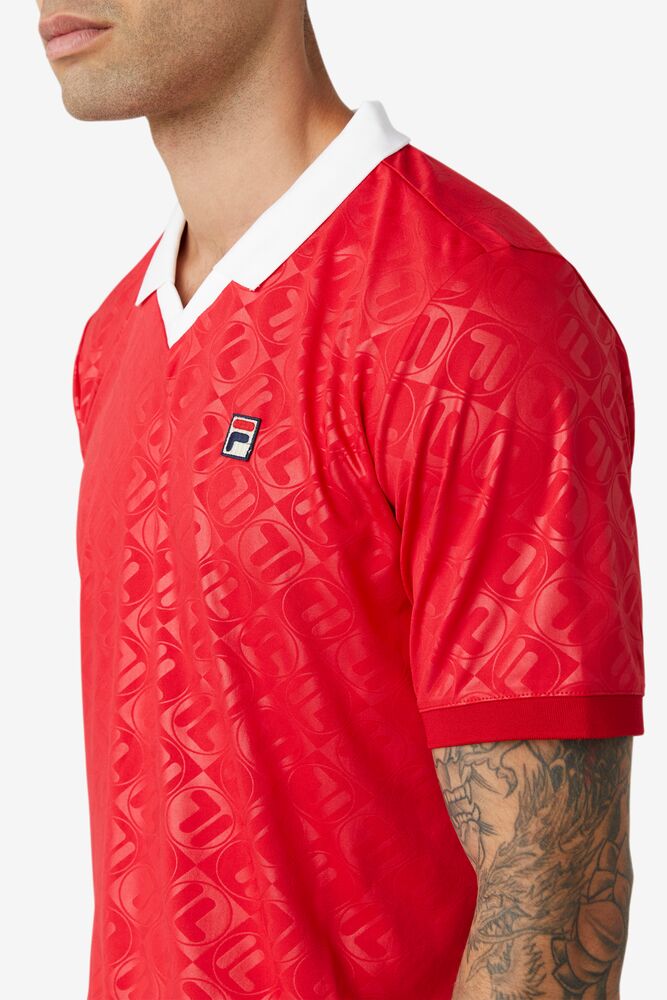 Camisa Polo Fila Paxton Johnny Collar Polo Hombre Rojas Blancas | 091586TFQ