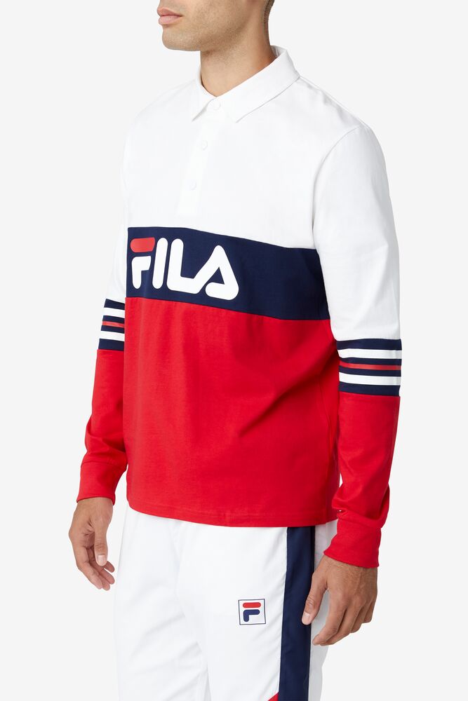 Camisa Polo Fila Syd Long Sleeve Polo Hombre Blancas Rojas | 785346JUO