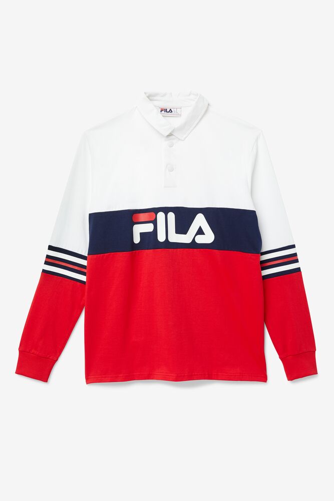 Camisa Polo Fila Syd Long Sleeve Polo Hombre Blancas Rojas | 785346JUO