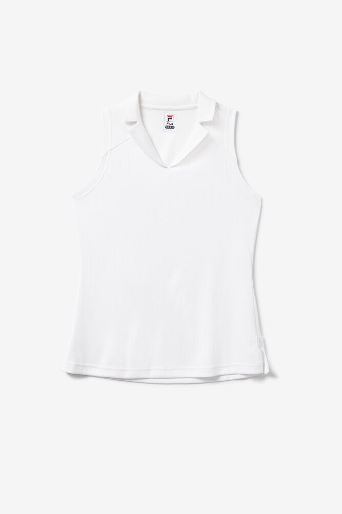 Camisa Polo Fila White Line Sleeveless Polo Mujer Blancas | 804693QVE